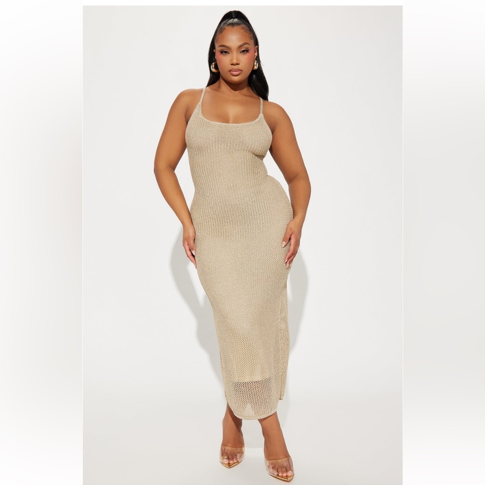 Metallic Crochet MaxiDress - Gold